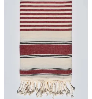 Toalla de playa ziwane color crema, negra y burdeos Fouta Tunisia - 1