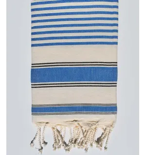 Toalla de playa ziwane blanco crema, negro y azul Fouta Tunisia - 1