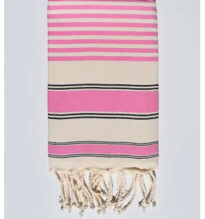 Toalla de playa ziwane blanco crema, negro y rosa Fouta Tunisia - 1