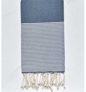 Toalla de playa nido de abeja azul pastel oscuro Fouta Tunisia - 1