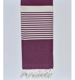 Fouta gigante morado con rayas crema  - 1