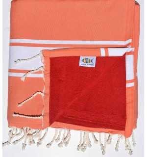 toalla de playa,duplicado esponja salmón y  rojo Fouta Tunisia - 2