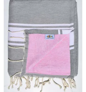Toalla de playa duplicado esponja gris y rosa Fouta Tunisia - 1