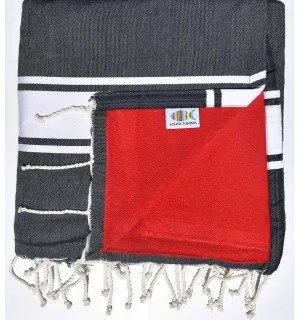 Toalla de playa esponja azul oscuro y rojo Fouta Tunisia - 1