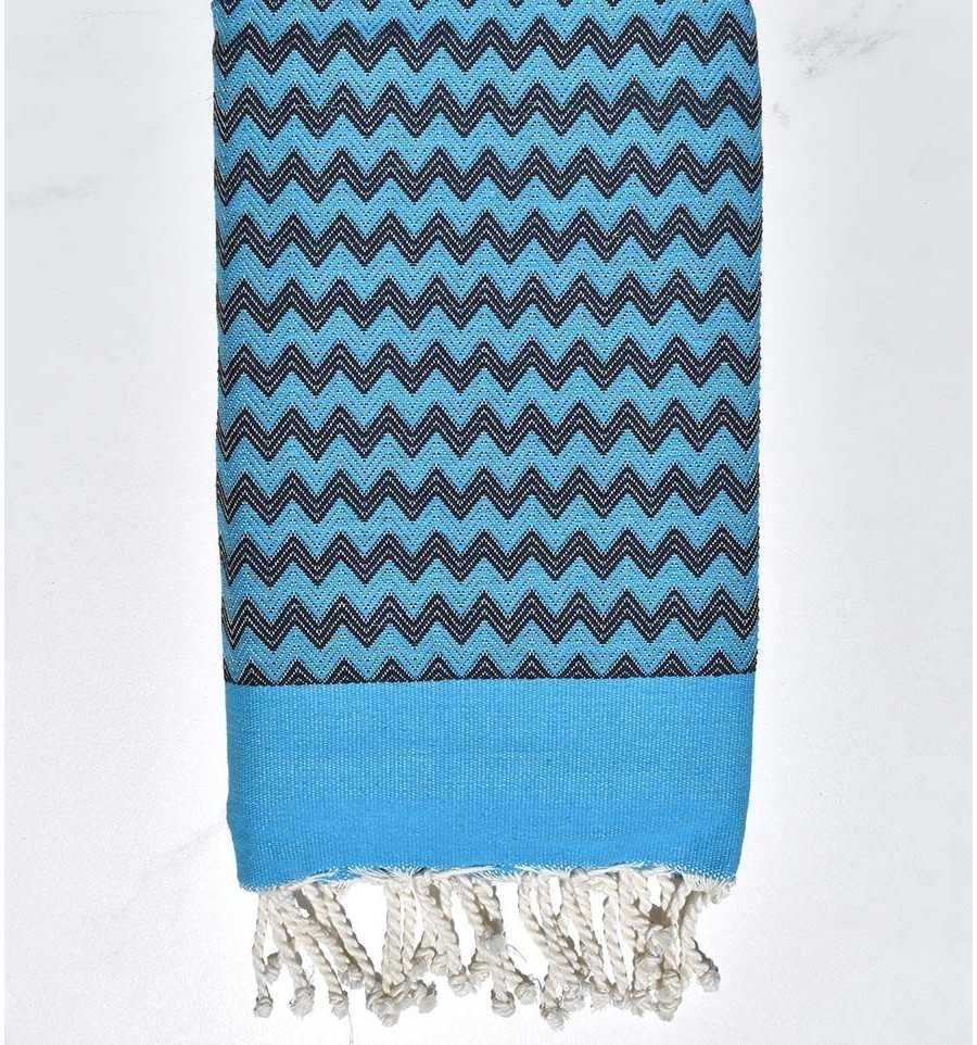 Toalla de playa zigzag azul celeste y azul medianoche Fouta Tunisia - 1