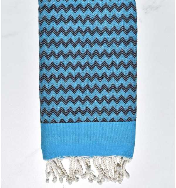 Toalla de playa zigzag azul celeste y azul medianoche Fouta Tunisia - 1