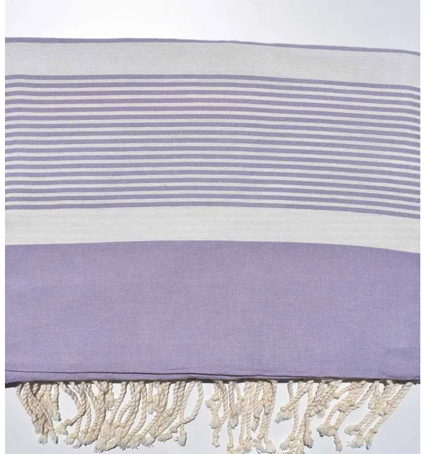 Toalla de playa grande lavanda violeta con rayas blancas Fouta Tunisia - 1