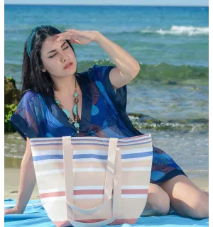 Bolso de playa carne, blanco, rojo carmín y azul Fouta Tunisia - 2