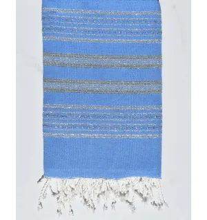 Toalla de playa plana azul con lurex plateado y dorado Fouta Tunisia - 1