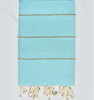 Toalla de playa nido de abeja azul celeste verde con lurex  - 1