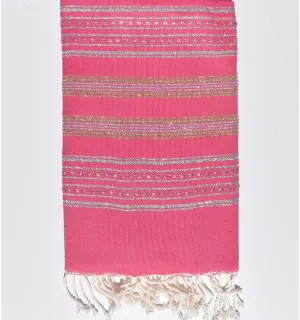 Toalla de playa plana rosa fucsia con lurex plateado y dorado Fouta Tunisia - 2