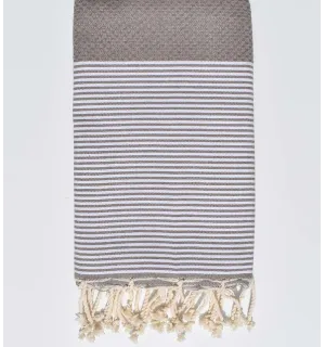 FOUTA nido de abeja topo rayado blanco Fouta Tunisia - 1