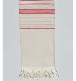 Fouta gigante fadhila blanco crema claro y rosa oscuro con lurex Fouta Tunisia - 1