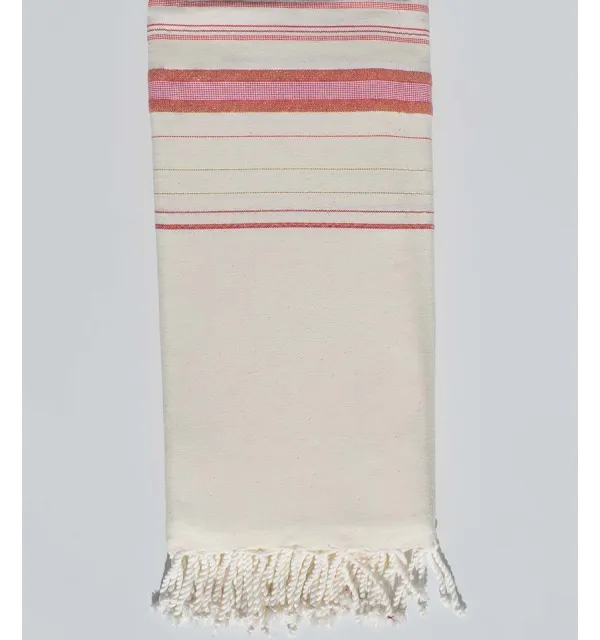 Fouta gigante fadhila blanco crema claro y rosa oscuro con lurex Fouta Tunisia - 1