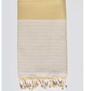 Toalla de playa nido de abeja vainilla rayada blanca Fouta Tunisia - 1
