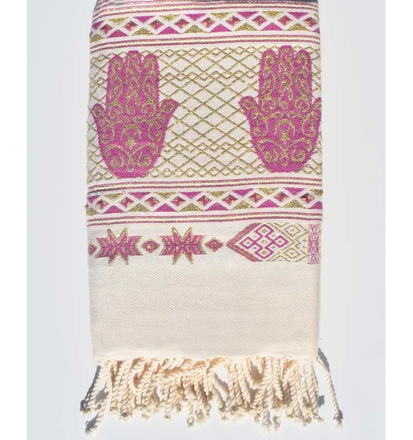Fouta blanco crema khomsa violeta Fouta Tunisia - 1
