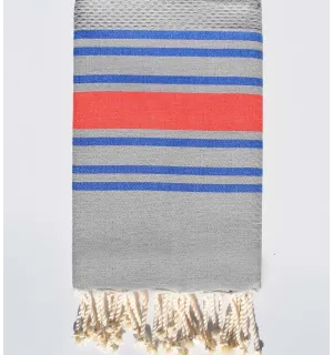 Toalla de playa nido de abeja  gris rayas azul y rojo inglés Fouta Tunisia - 1