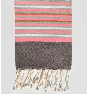 Toalla de playa para niños gris topo, rosa neón y blanco Fouta Tunisia - 1