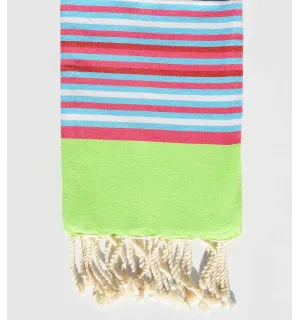Toalla de playa para niños verde neón, rosa, celeste y blanco Fouta Tunisia - 1