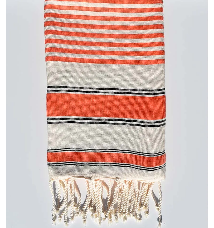 Toalla de playa crema blanco, naranja y negro Fouta Tunisia - 3