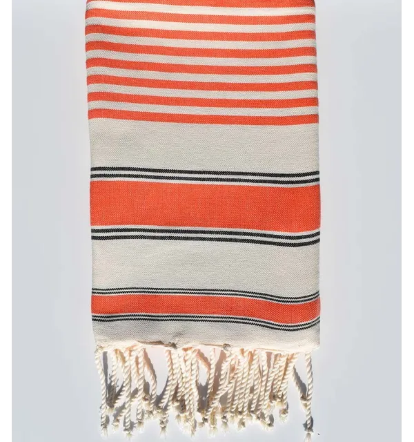 Toalla de playa crema blanco, naranja y negro Fouta Tunisia - 3