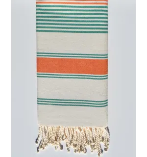 Toalla de playa dina blanco crema, naranja y verde Fouta Tunisia - 1