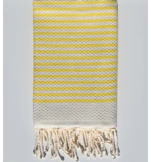 Toalla de playa nido de abeja blanco crema y amarillo neón Fouta Tunisia - 1