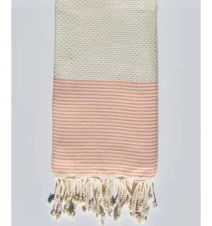 Toalla de playa nido de abeja blanca crema y capuchina Fouta Tunisia - 1