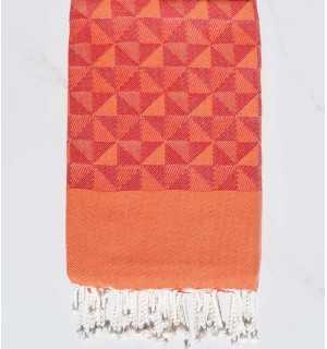 Toalla de playa jacquard geométrico rojo y naranja Fouta Tunisia - 1