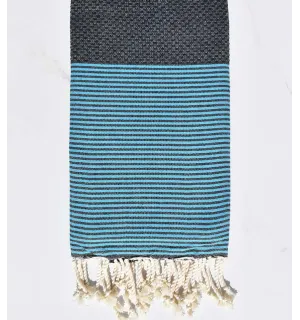 Toalla de playa nido de abeja de rayas azul turquesa Fouta Tunisia - 1