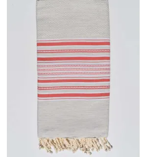 Toalla de playa gigante Arabesco gris claro  rayas Hematita roja Fouta Tunisia - 1