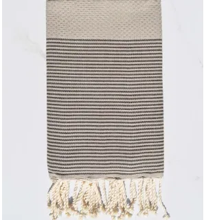 FOUTA nido de abeja beige rayado marrón  - 1