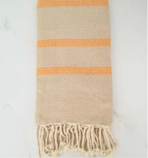Toalla playa chevron beige y naranja claro Fouta Tunisia - 1