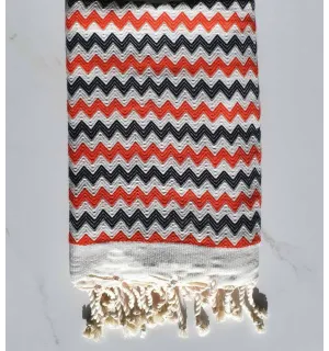 Toalla de playa de zigzag Blanco, rojo brillante y negro Fouta Tunisia - 3