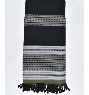 Manta Arabesco negra con rayas verde militar y gris  - 1