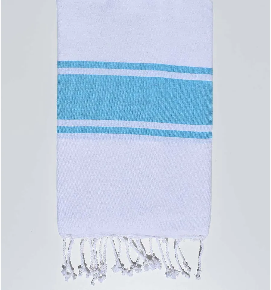 Toalla de playa blanca con rayas celestes Fouta Tunisia - 3