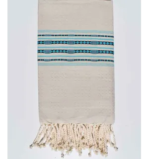 Toalla de spa fouta crudo con motivos azul celeste Fouta Tunisia - 1