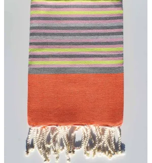 Toalla de playa infantil naranja, gris, rosa claro y amarillo neón Fouta Tunisia - 1