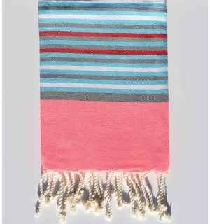 Toalla de playa infantil rosa neón, celeste, gris, blanco y rojo  - 1