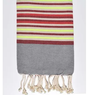 Toalla de playa infantil gris, burdeos, beige, amarillo neón y rojo  - 1