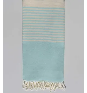 Toalla de playa gigante azul celeste con rayas Fouta Tunisia - 1