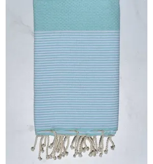 Toalla de playa nido abeja turquesa con rayas Fouta Tunisia - 1