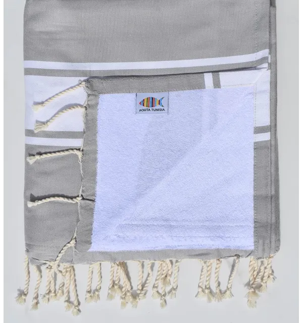 Toalla de playa gris tourdille con esponja blanca Fouta Tunisia - 1