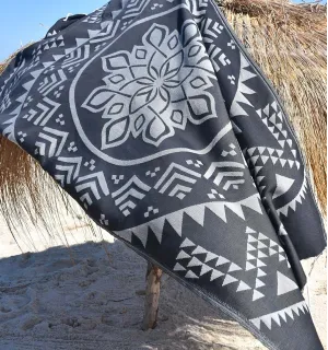 Toalla de playa bohemio negro Fouta Tunisia - 1 2
