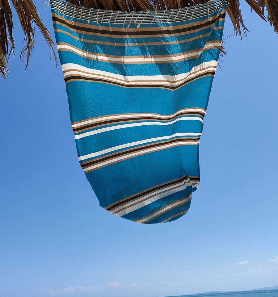 Toalla de playa Azul marino con rayas - FOUTA TUNISIA