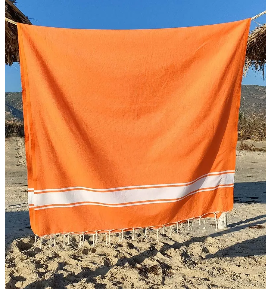 Toalla de playa naranja brillante Fouta Tunisia - 3