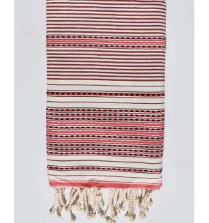 Toalla de playa Fouta arabesco rayas coral rojo Fouta Tunisia - 1