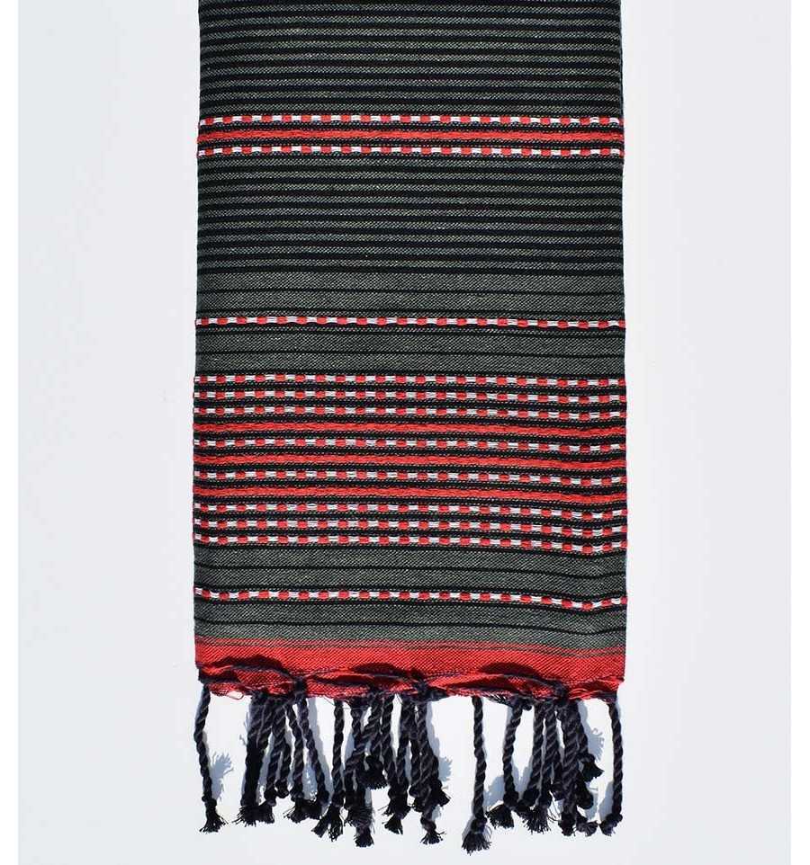 Toalla de playa arabesco verde militar, rojo y negro Fouta Tunisia - 1