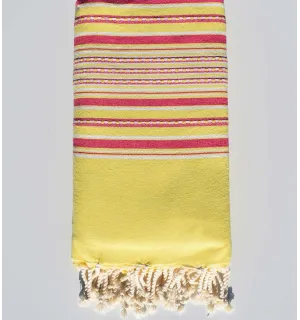 Toalla de playa grande arabesco amarillo con rayas rosa Fouta Tunisia - 1