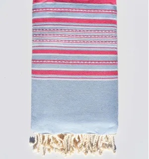 Toalla de playa gigante arabesco azul cielo y rosa oscuro Fouta Tunisia - 1